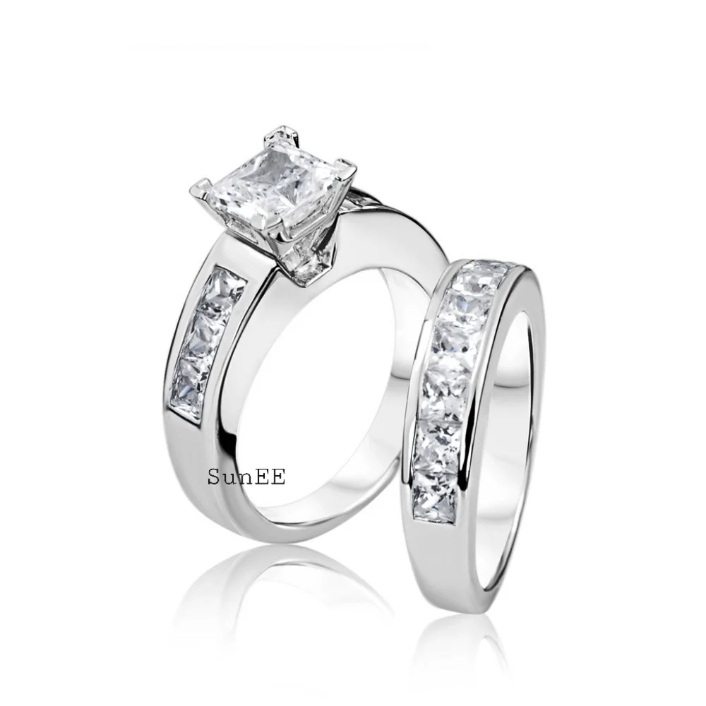 NEW 925 STERLING SILVER ENGAGEMENT RING WEDDING RING DIAMOND SET